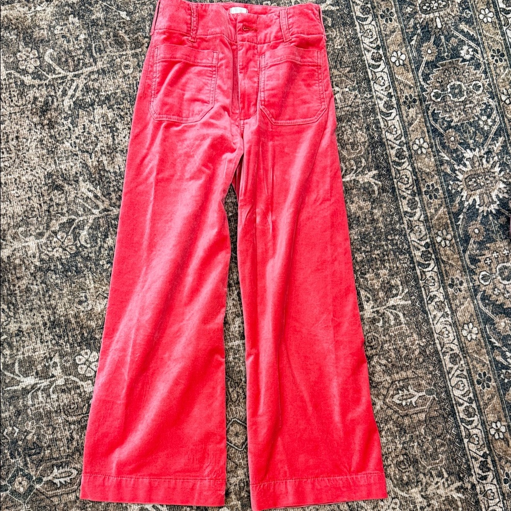 Maeve Red Wide-Leg Velvet Cropped Pants